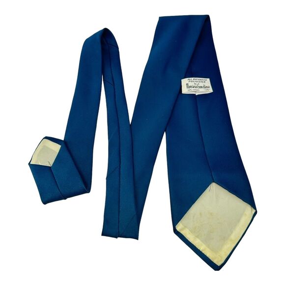 Monsieur Cravatieur Men’s Necktie Tie Solid Blue Polyester‎ Vintage - Picture 6 of 6
